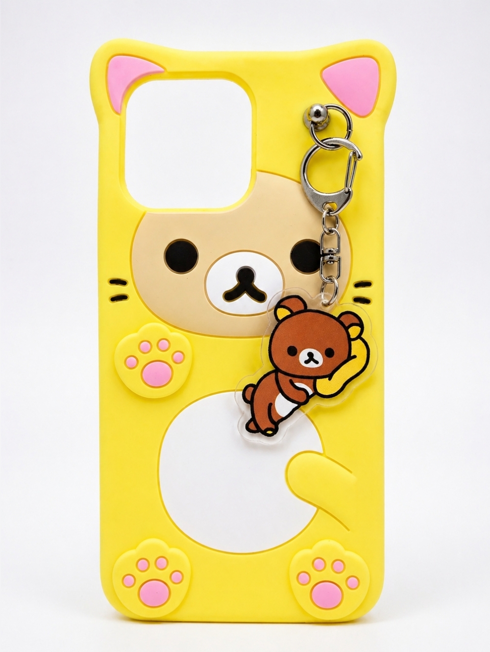 Cute 3D Cartoon Bear iPhone 16 Pro Max Case Yellow Silicone Kawaii Phone Case